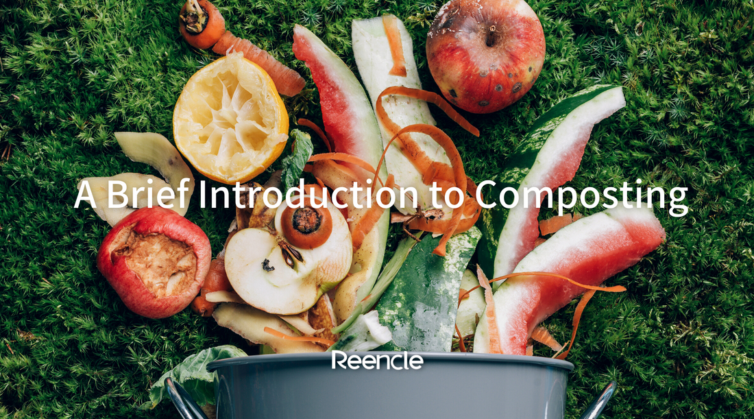 A Brief Introduction To Composting with background of shovel, soil and small potter